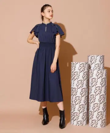 레디아젤 차이나넥 랩 슬리브 원피스 네이비 M