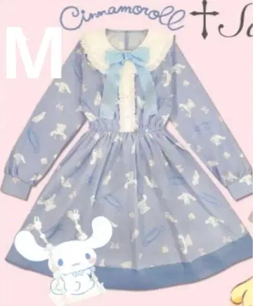 산리오 시나모롤 M 양산형 리본 프릴 원피스 블루