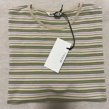 AURALEE HARD TWIST COTTON BORDER TEE