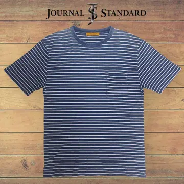 JOURNAL STANDARD 인디고 보더 크루넥 포켓 티셔츠 L