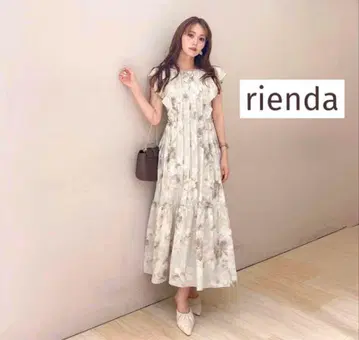 rienda 플리츠 콤비 프릴 SLV OP 쉬폰 롱 원피스
