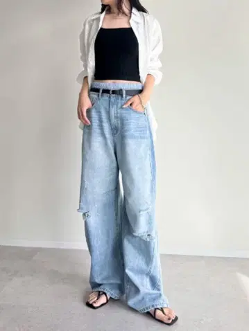 Re EDIT 데미지 와이드 데님