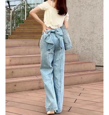 RESEXXY 백리본 데님 팬츠 라이트 블루
