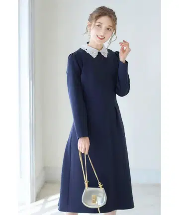 [ tocco closet ] 2WAY 비쥬 x 레이스 카라 원피스