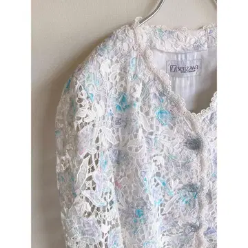 Used 화이트 레이스 x 프린트 플라워 레트로 레이스 자켓
