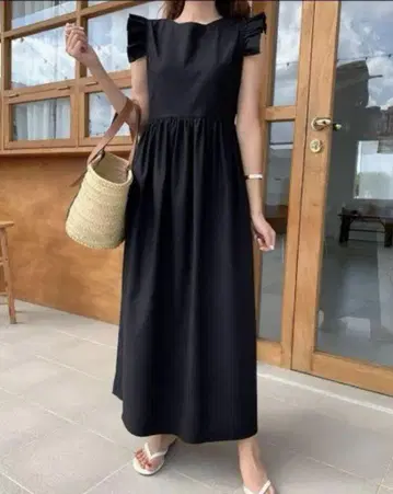 블랙 프릴 슬리브리스 롱 원피스 M 사이즈