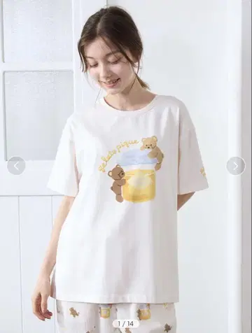 gelatopique 꿀벌 베어 패턴 원포인트 티셔츠