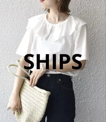 SHIPS 프릴 넥 티셔츠 반팔 티셔츠