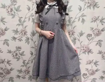 evelyn 깅엄 체크 어깨 프릴 원피스 오버롤 스커트 체크