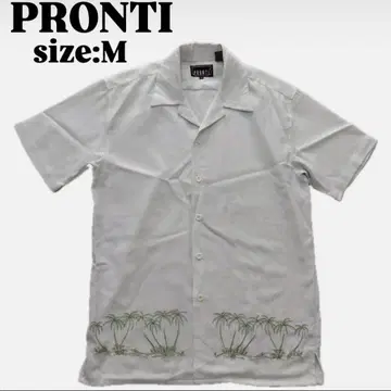 [PRONTI] 오픈 카라 셔츠 (M) 화이트 남성용 야자수 자수 90s