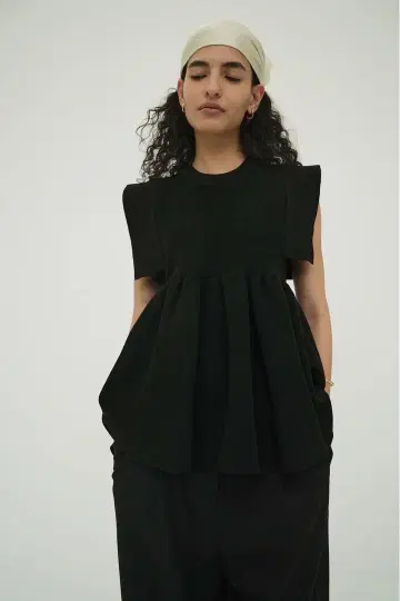 CLANE SQUARE SLEEVE GATHER KNIT TOPS