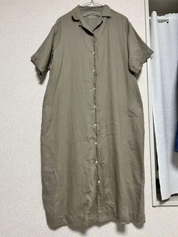 무인양품 린넨 100% 카키 셔츠 원피스 M-L