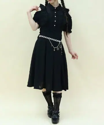 axes femme 오프숄 x 체크 절개 OP 블랙