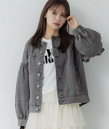 coca 노카라 데님 자켓 그레이