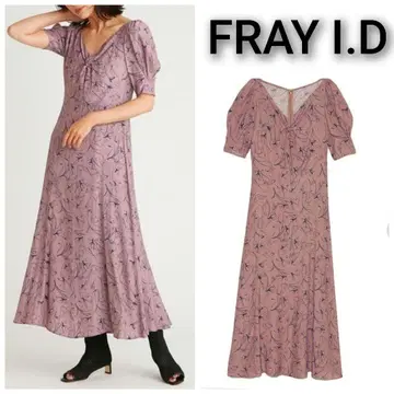 FRAY I.D 라인 플라워 슬리브 턱 원피스 더스티 핑크
