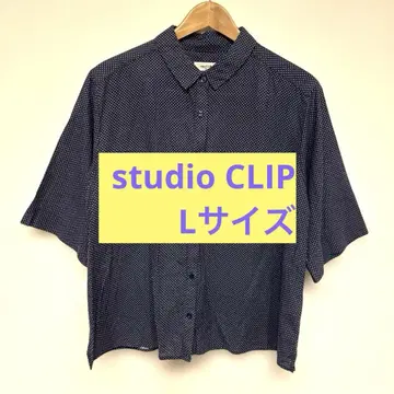 여성용 studio CLIP 도트 무늬 네이비 셔츠 L 사이즈
