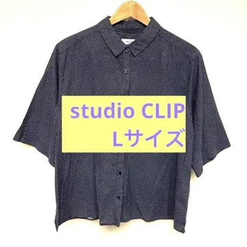 여성용 studio CLIP 도트 무늬 네이비 셔츠 L 사이즈