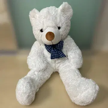 빅 화이트 봉제 인형 파란 체크 스카프 곰 쿠마 베어