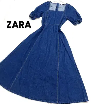 ZARA 자라 데님 롱 원피스 A라인 벌룬 소매 플레어
