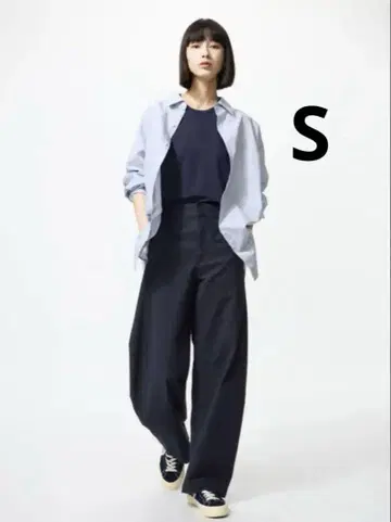 유니클로 저지 배럴 레그 팬츠 네이비 S
