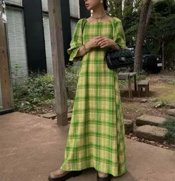 AMERI LACEY CHECK PUFF DRESS
