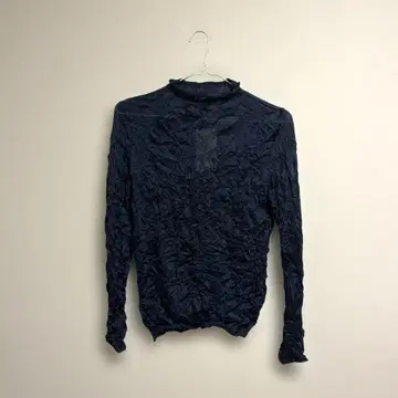 ZARA 링클 이펙트 니트탑 네이비 주름 가공 시어