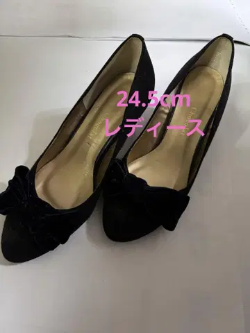 검은색 벨벳 하이힐 (리본 포함) 24.5cm
