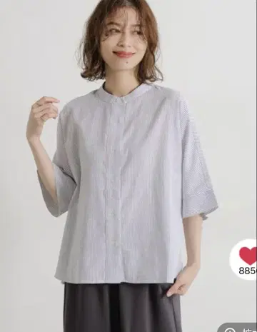 스튜디오 클립 싱글 거즈 돌먼 5부 소매 밴딩 셔츠 화이트 스트라이프