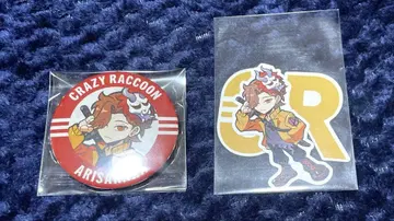 CRAZY RACCOON 아리사카 홀로그램 스티커 캔뱃지 세트