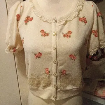 가격 인하 리즈리사 LIZLISA 반팔 장미 무늬 가디건