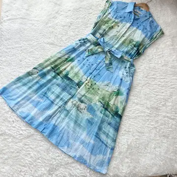 ZARA 프린트 셔츠 원피스 롱 기장 회화풍 허리 리본