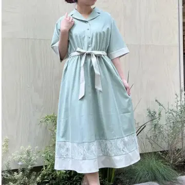 레이스 절개 배색 원피스 그린 axes femme 프리 사이즈