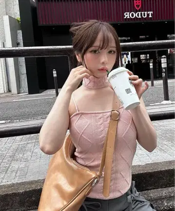 편의점 결제 andmary Vera knit bare tops 핑크