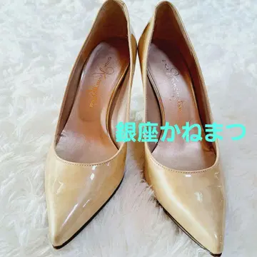 새상품급 긴자 카네마츠 에나멜 베이지 골드 펌프스 23cm 힐 약 8cm
