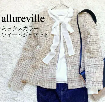 allureville 알아바일 MIX 컬러 트위드 노카라 자켓