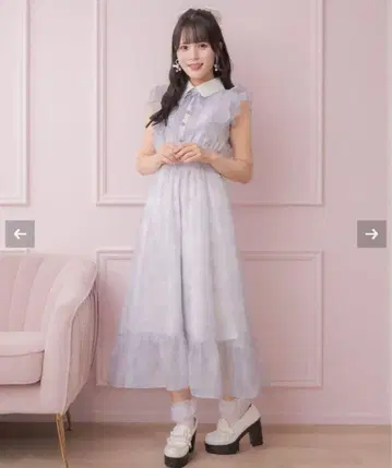 ROJITA 프릴 슬리브 꽃무늬 롱 원피스 블루