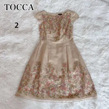 TOCCA 꽃 자수 튤 원피스 플레어 핑크 꽃무늬 프렌치 소매