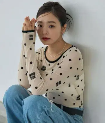 마리콴트 플로키 프린트 로고 시어 리본 포함
