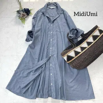 미디우미 MidiUmi 플레어 셔츠 원피스 블루 루즈핏