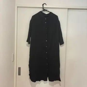 검정 면 원피스 7부 소매