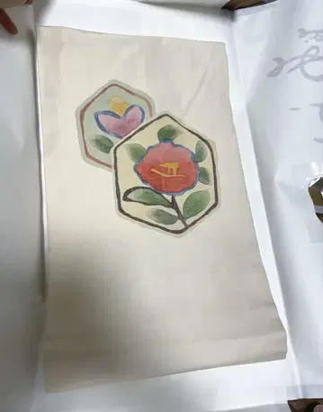 후쿠로 오비 흰색 바탕 동백