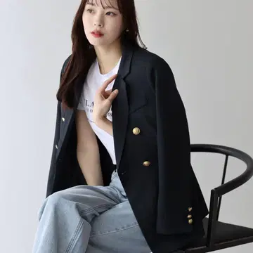 BLUEEAST 골드 버튼 더블 자켓 네이비