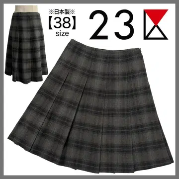 23구 플레어 스커트 무릎 기장 체크 울 세련된 오피스 일본제 38