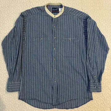 90s Wrangler 밴드 카라 체크 셔츠