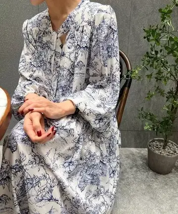 꽃무늬 긴팔 롱 원피스