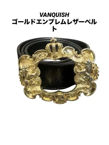 VANQUISH 골드 엠블럼 디자인 가죽 벨트 금 y2k