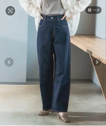 새상품급 GLOBAL WORK GOOD 데님 배기 팬츠 네이비 L