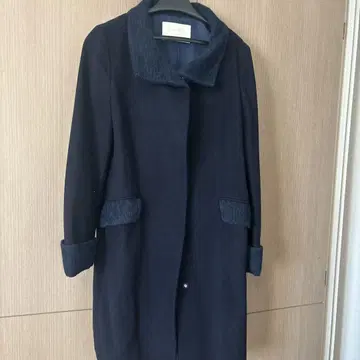 네이비 울 캐시미어 혼방 롱 코트