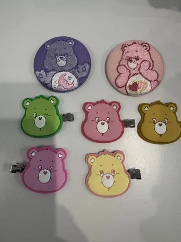 케어베어 자수 캔뱃지 헤어핀 세트