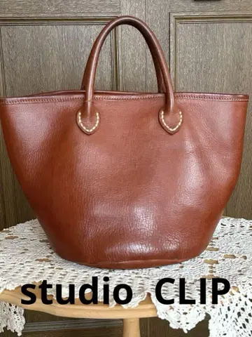 studio clip 브라운 천연 가죽 버킷형 토트백
